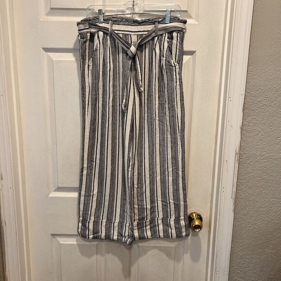 Rewind Womens Large Linen Blend Wide‎ Leg Cropped Pants Boho Beachy Coastal - Picture 1 of 7